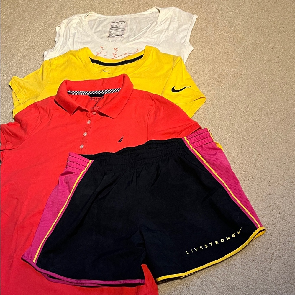 Nike Nautica PrAna Yellow White Red Black Athletic Tee Short Sleeve Shirt Shorts